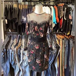 Vintage 1980’s Hand Painted Floral Tulle Dress